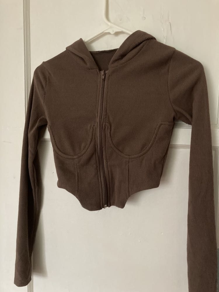 Brown Long Sleeve Crop Top