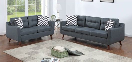 Brand New Grey Retro Style Sofa &Loveseat