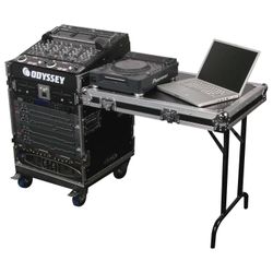 Odyssey FZ1112WDLX 11U Top Slanted 12U Vertical Pro Combo Rack with Side Table and Casters