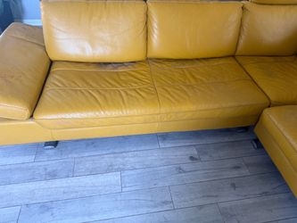 Copenhagen leather full grain sectional modern design mustard yellow color