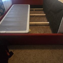 CRIMSON RED UPHOLSTERED KING BED FRAME