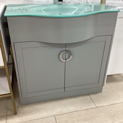 36” bathroom vanity cabinet new solid wood fully assembled Softclose doors tempered glass top sink integrated ready for pick up today