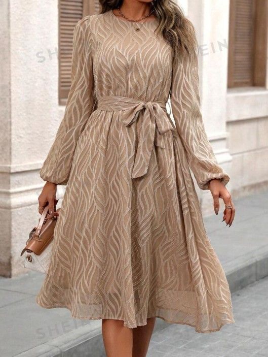 Clasi Belted Lantern Sleeve Dress