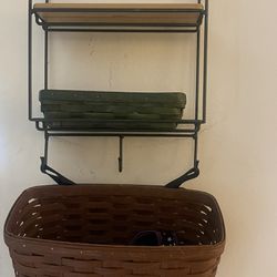 Two Longaberger Baskets And Wrought Iron Shelf