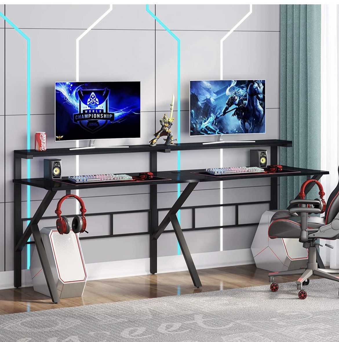 Gaming Desk W/ Hutch Monitor Shelf