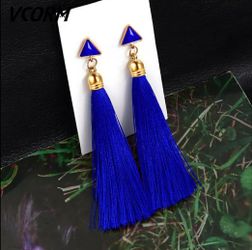 NEW... Bohemian Tassel Crystal Long Drop Earrings for Women Red Cotton Silk Fabric Fringe Earrings 2020 Fashion Woman Jewelry
