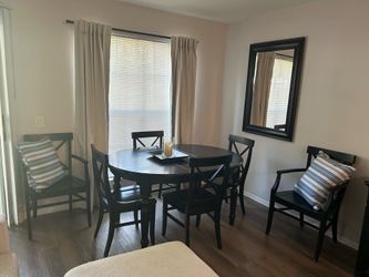 Pottery Barn 58”-72” length table and 6 chairs