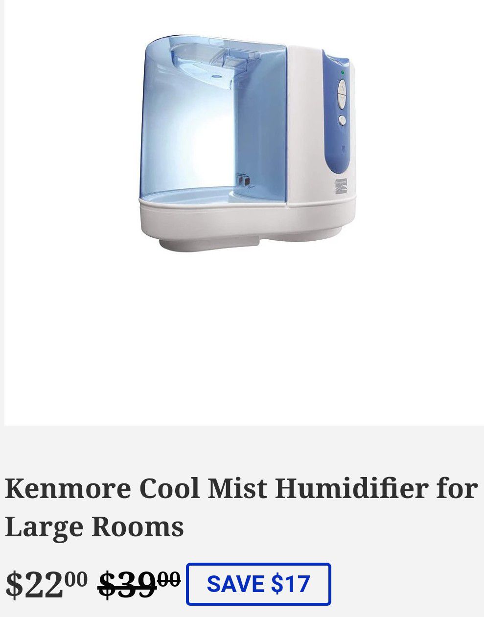 Kenmore Cool Mist Humidifier for Large Rooms