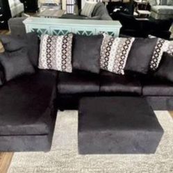New Black Or Gray USA Made Sectional And Ottoman Sofa Couch 