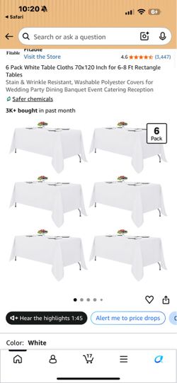 6 pack white table cloths