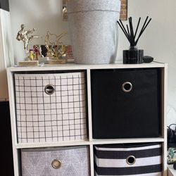 White cube organizer with storage bins