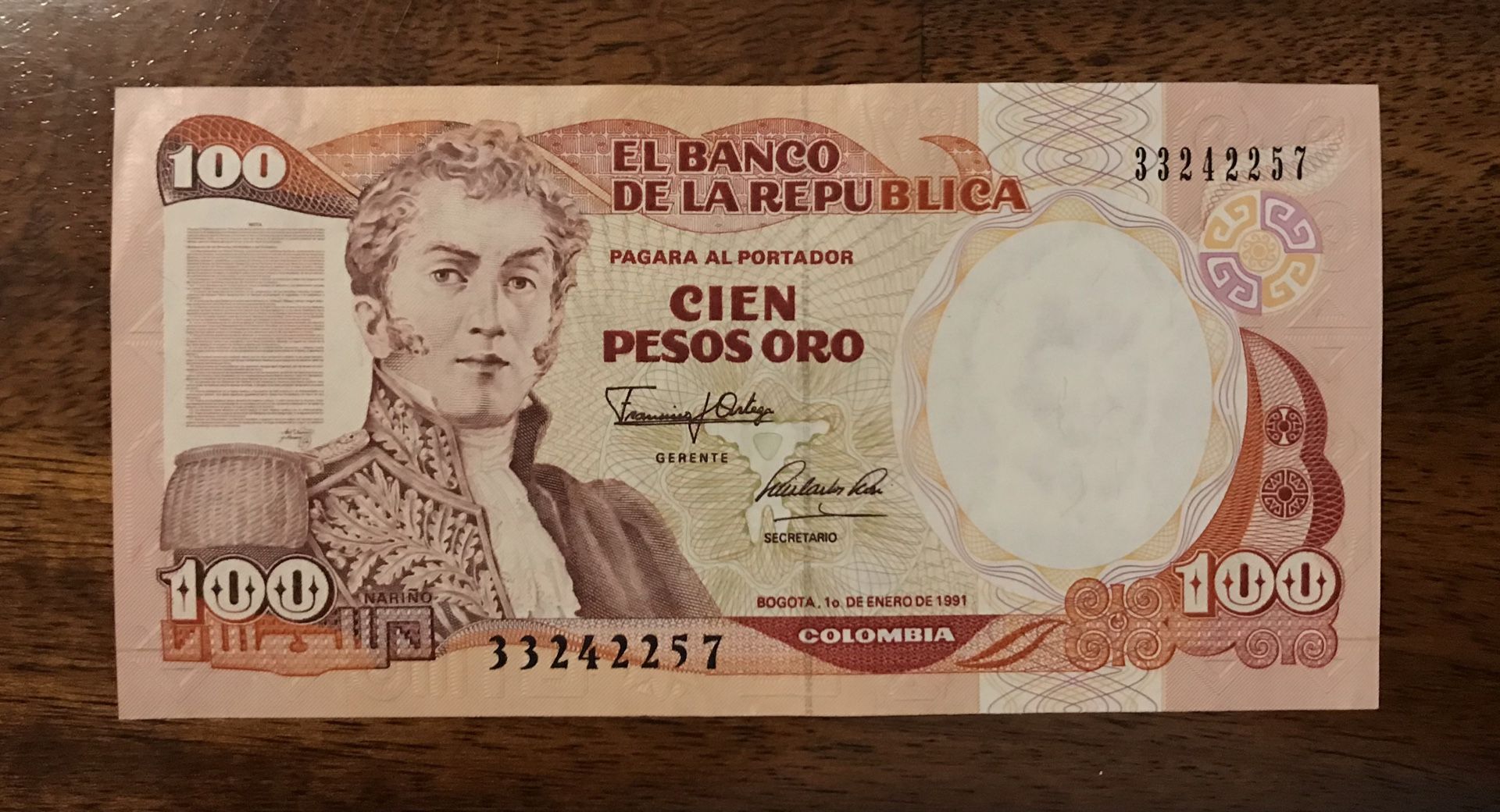 1991 Colombian 100 Peso