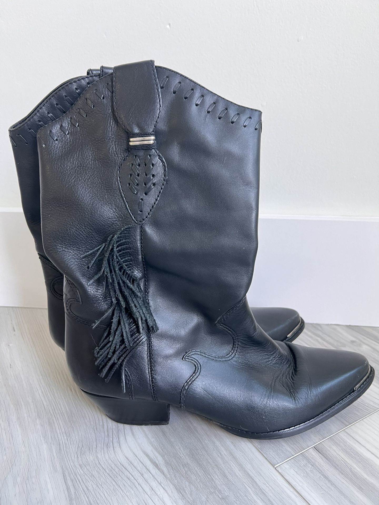 VINTAGE size 10 women’s black leather CODE WEST COWGIRL BOOTS boho style