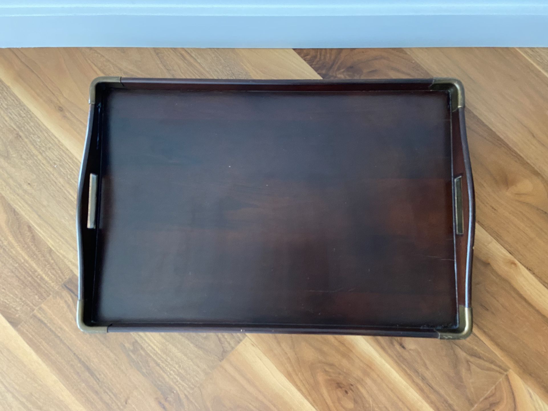 Crate And Barrel Wood Tray With Brass
