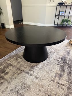 Round Black Wood Pedestal Coffee Table
