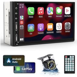 Leadfan Double Din Car Stereo Radio Support Apple Carplay&Android Auto, 7inch HD Touchscreen Double Din Radio with Bluetooth, Car Audio Receivers, Cam