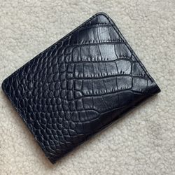 Deep Navy Crocodile Texture Genuine Leather Bifold Wallet Slim Card Holder