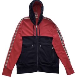 Moncler Men's Red Navy Hoodie Zip Sweatshirt 