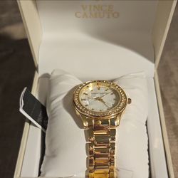 Vince Camuto Gold-Tone Crystal Bezel Watch