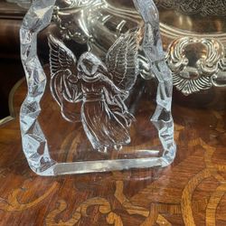 Vintage Large Crystal Angel Paperweight Sculpture Glass 