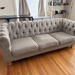 World Market Quentin 84” Grey Tufted Chesterfield Sofa - Good Condition