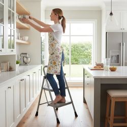 Sweetcrispy 2-Step 28-Inch Heavy Duty Steel Step Ladder, Non-Slip Pedals Handrails Portable for Kitchen Garage Outdoor, Gray