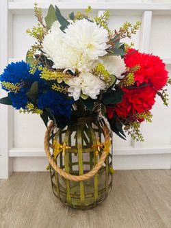 Sariiraw 6 Stems Artificial Patriotic Mum Flowers