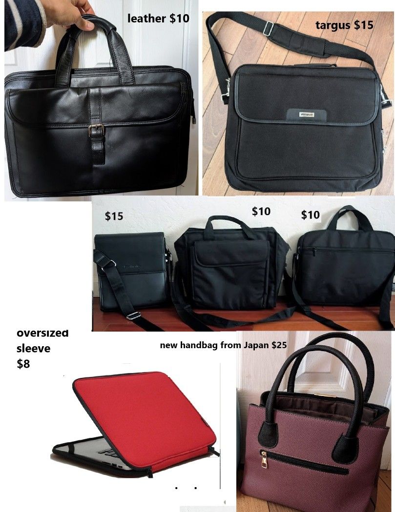 laptop bag briefcase bookbag ($8 to $30 each) leather, messenger, lightweight, child/kid