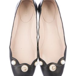 GUCCI leather flats w faux pearl accents GG logo Orig:$1200