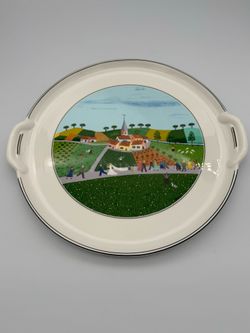 Villeroy & Boch Design Naif Wedding Handled Round Cake Platter Serving Tray 12in