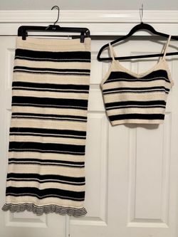 Striped Knit Two-Piece Crop Top and Midi Skirt Set