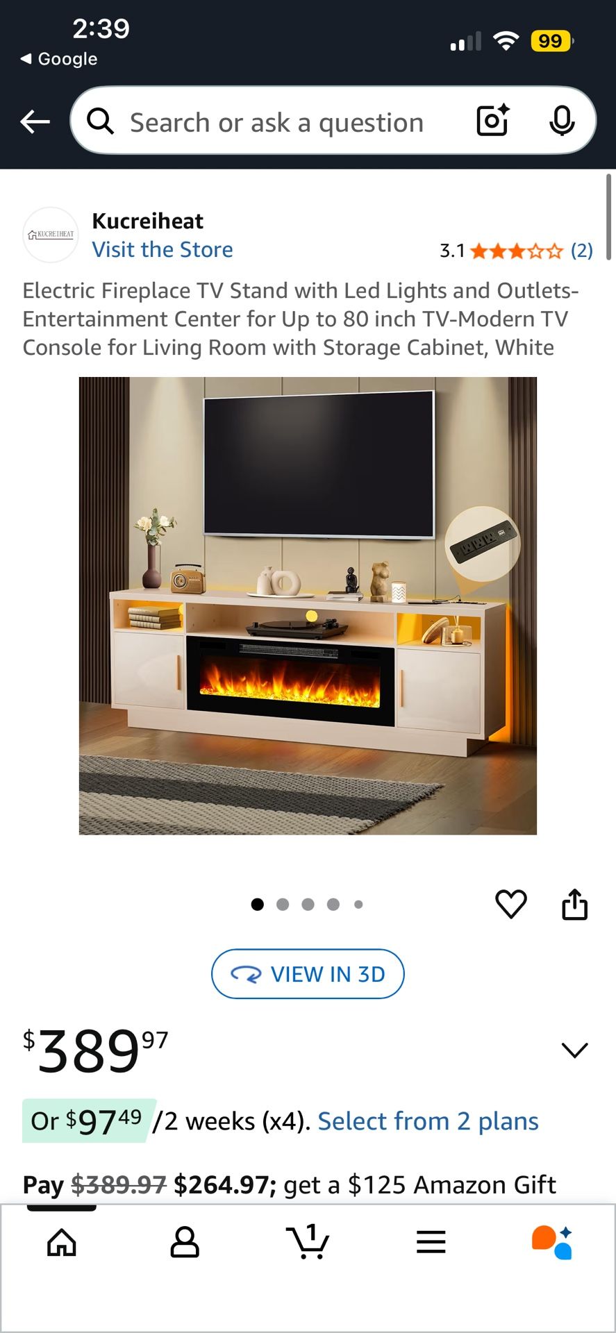 Electric Fireplace TV Stand with Led Lights and Outlets-Entertainment