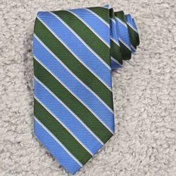 Brooks Brothers Makers Tie Mens Blue Green Stripe Silk Repp Business Classic 