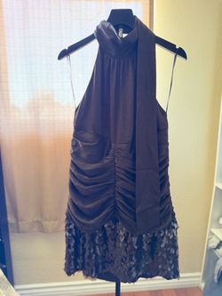 Brown Halter Mini Dress with Sequin Hem