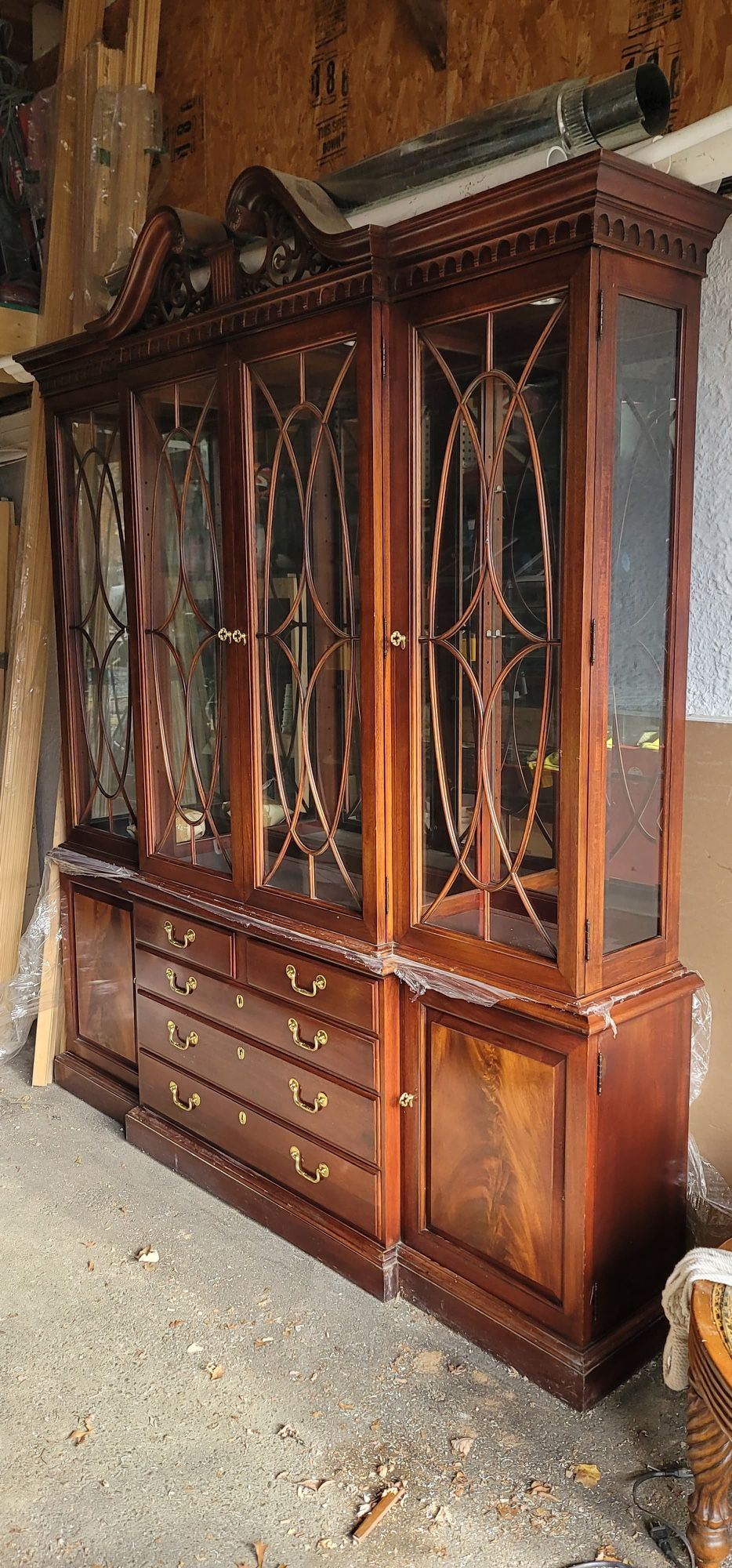 china cabinet with glass mullion doors.
