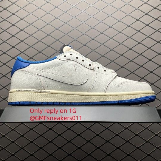 Fragment Design x Travis Scott x Air Jordan 1 Retro Low OG SP 'Sail Military Blue'