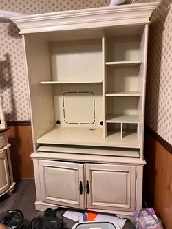 White Wood  Armoire Desk Cabinet