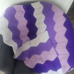 Purple, Pink And White Handmade Ripple Throw