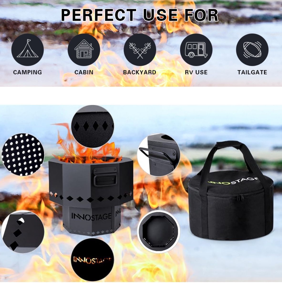 New 15" Firepit Grill of Fireplace Stove for Picnic Camping, Beach