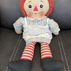 Vintage 15’ Raggedy Ann Doll With Floral Dress Apron Cloth