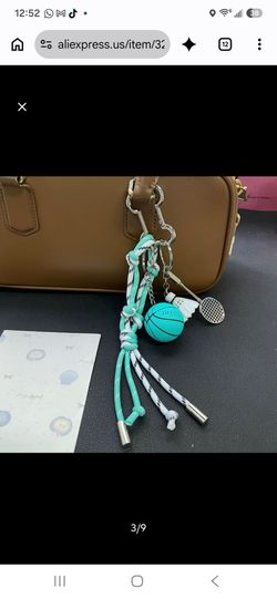 Sports Key Chain Keyring w/ Basketball Badminton Racket Charms & Tassel Blue