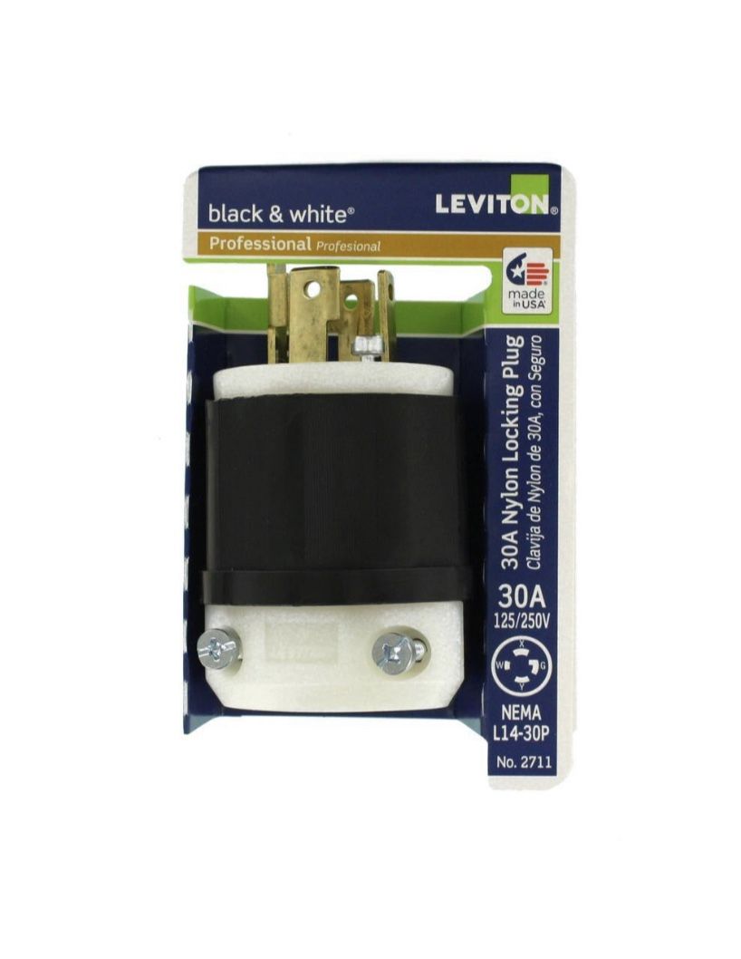 Leviton 30 Amp 125/250-Volt Locking Plug, Black and White