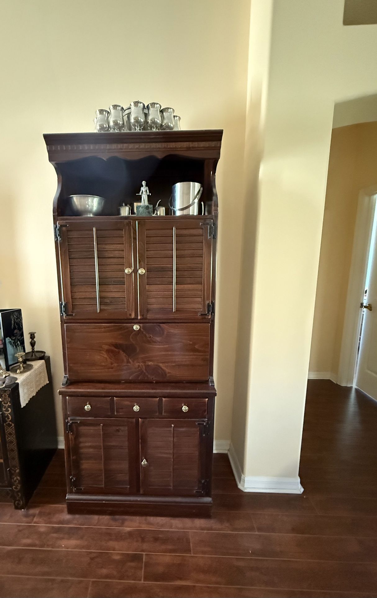 Ethan Allen Antiqued Pine Hutch Cabinet – $200
