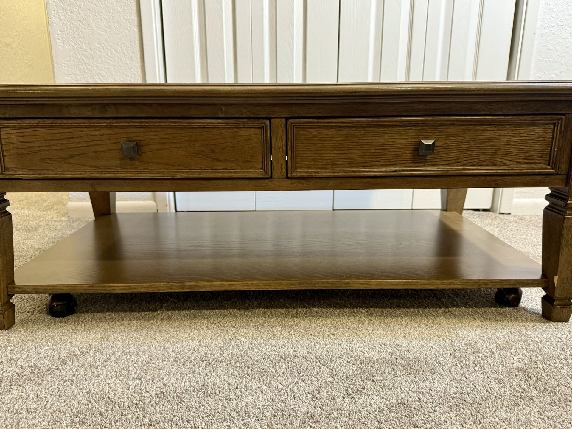 Coffee Table with Drawers and Shelf – Solid Wood
