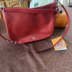 Authentic Coach Pebbled Leather Red Hobo Crossbody Or Shoulder Bag Was $398+