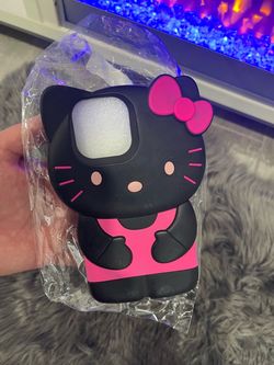 3D Hello Kitty Black & Hot Pink Silicone Case for iPhone 12 / 13 / 14 Pro Max
