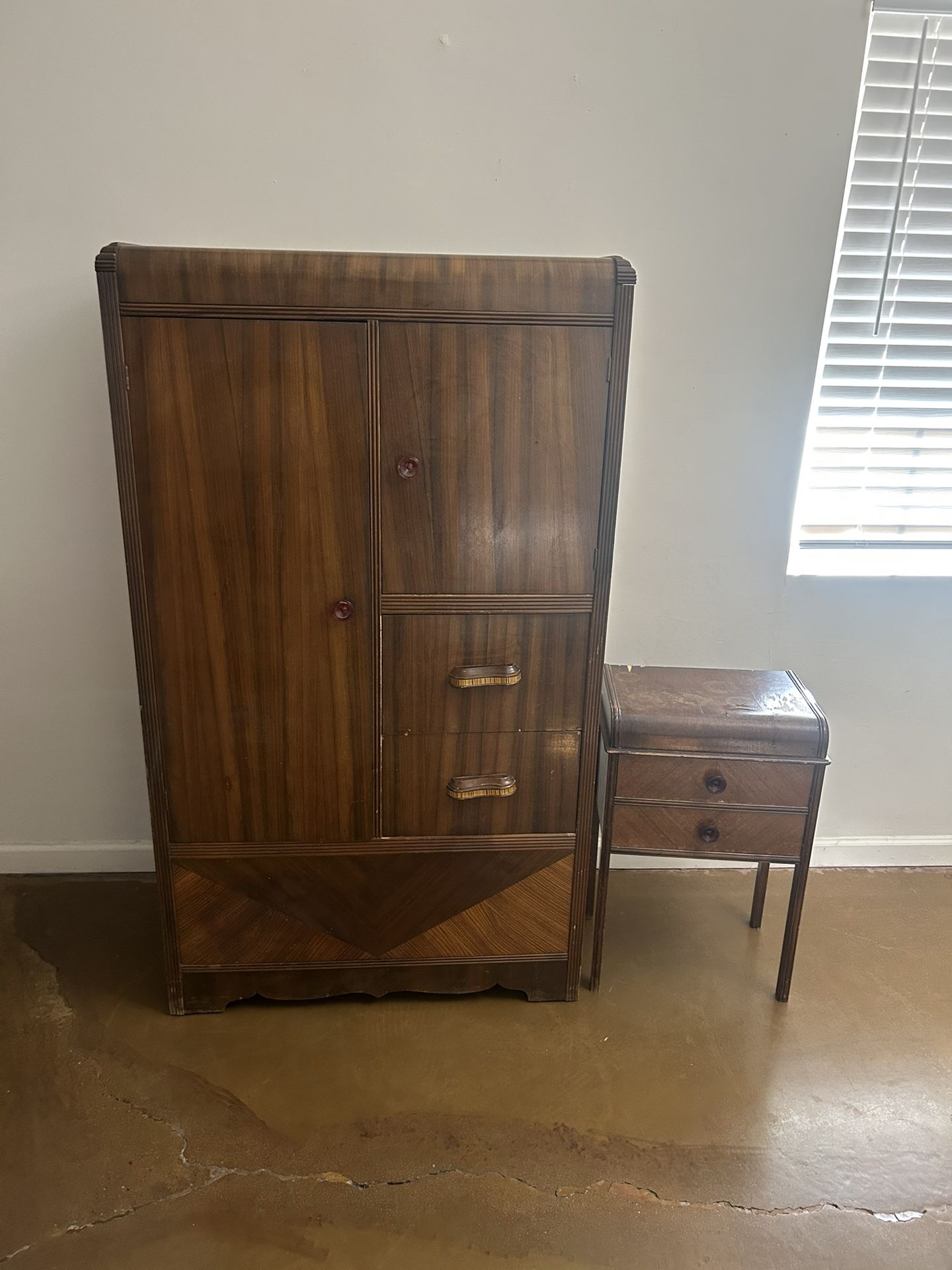 Antique Armoire & Side Table
