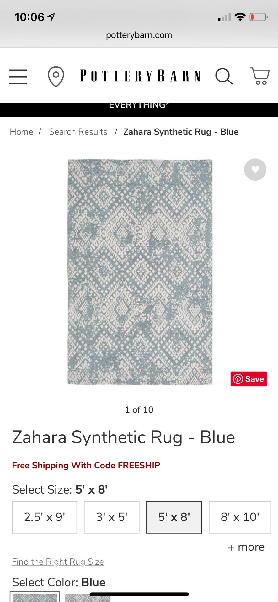 Zahara rug from pottery barn.