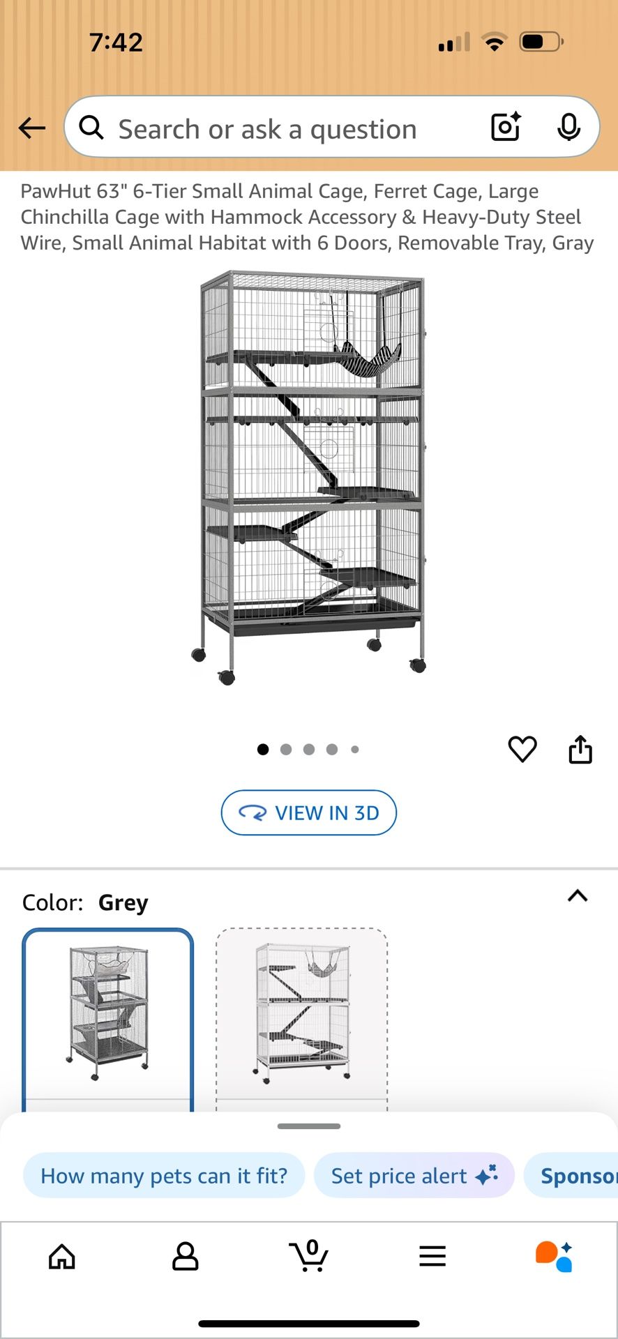 PawHut 63" 6-Tier Small Animal Cage, Ferret Cage, Large Chinchilla Cage with Hammock Accessory & Heavy-Duty Steel Wire, Small Animal Habitat with 6 Do