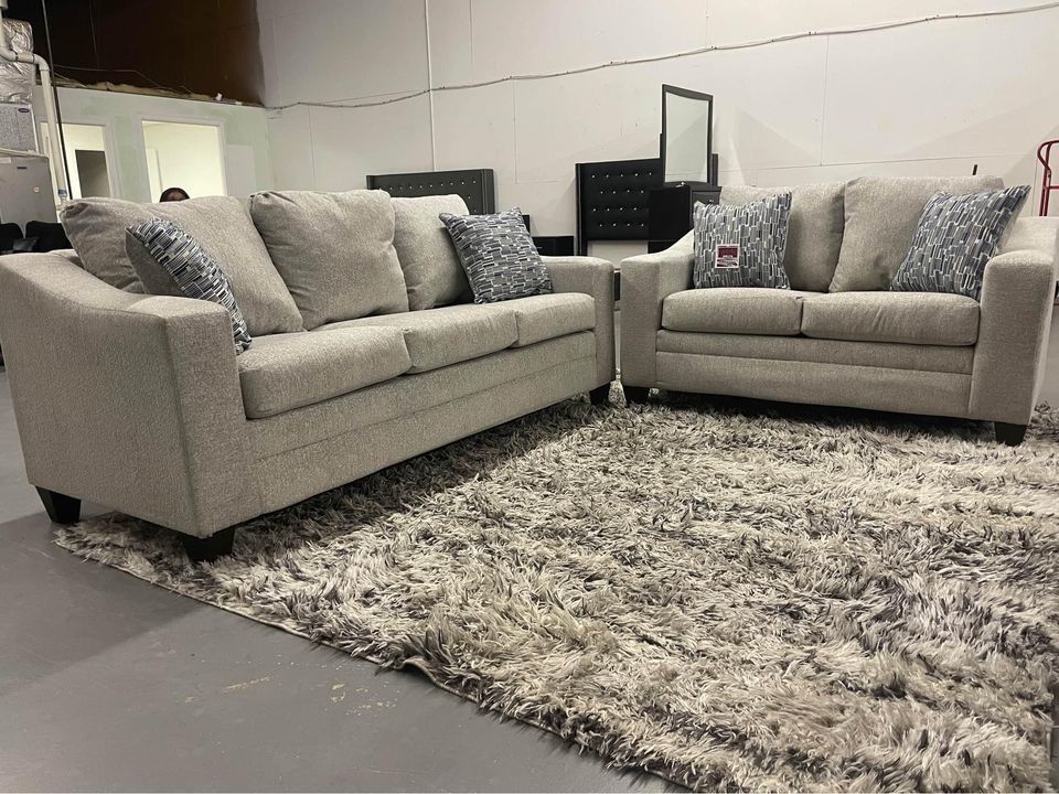 Grey And Dark Grey Sofa + Loveseat